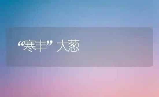 “寒丰”大葱 | 养殖知识