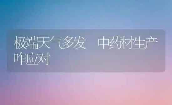 极端天气多发 中药材生产咋应对 | 药材种植