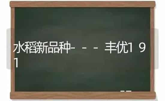 水稻新品种---丰优191 | 粮油作物种植
